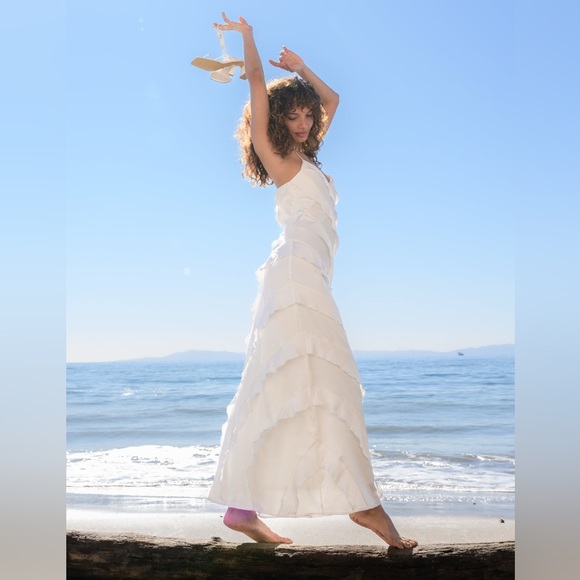 NWT Altar’d State Zemira Addison Ruffle Maxi Dress White Ivory - Picture 1 of 5